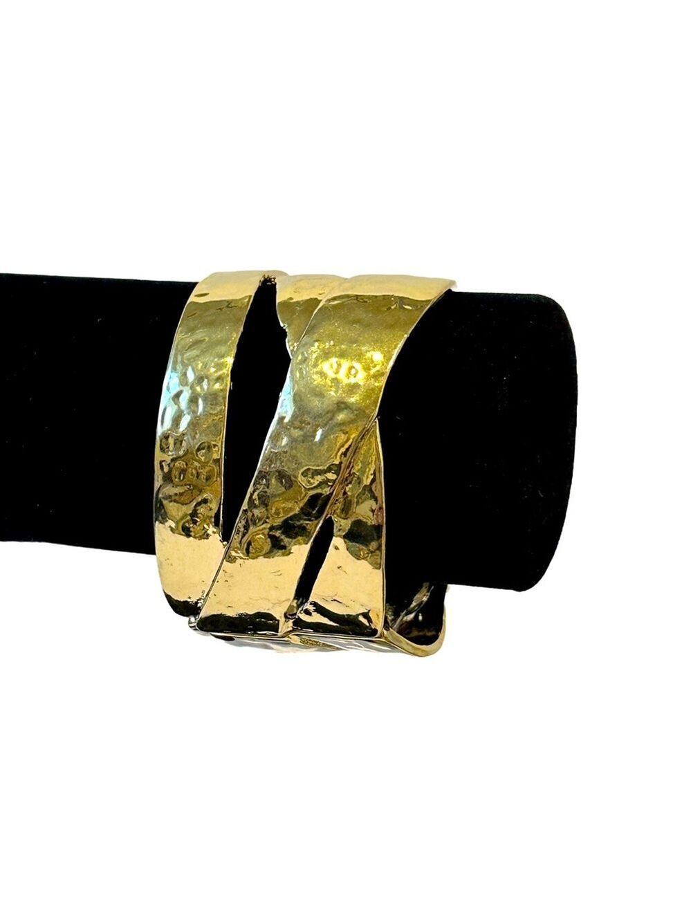 CHICO’s Wide Gold-Tone Wrapped Hinge Bangle | NWOT | Signed